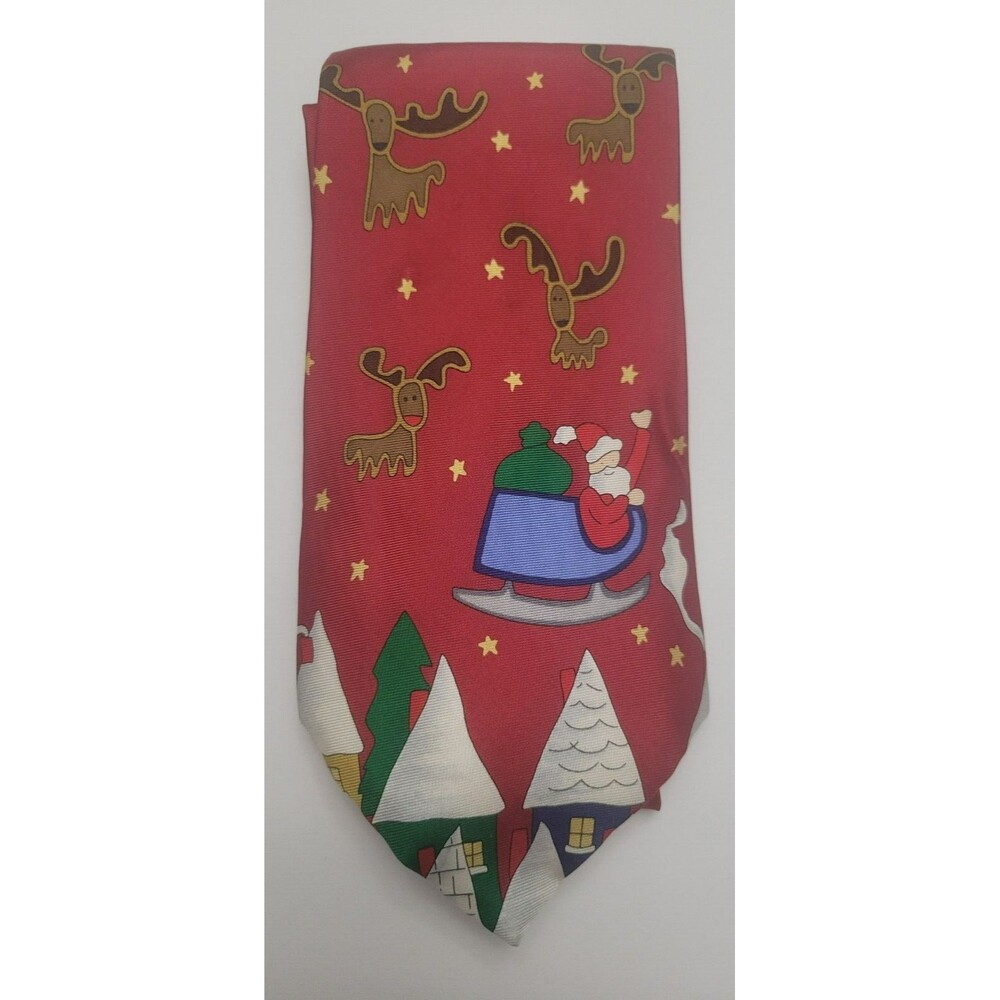 The Save The Children Collection Mens Neck Tie Santa Reindeers Flying 100% Silk
